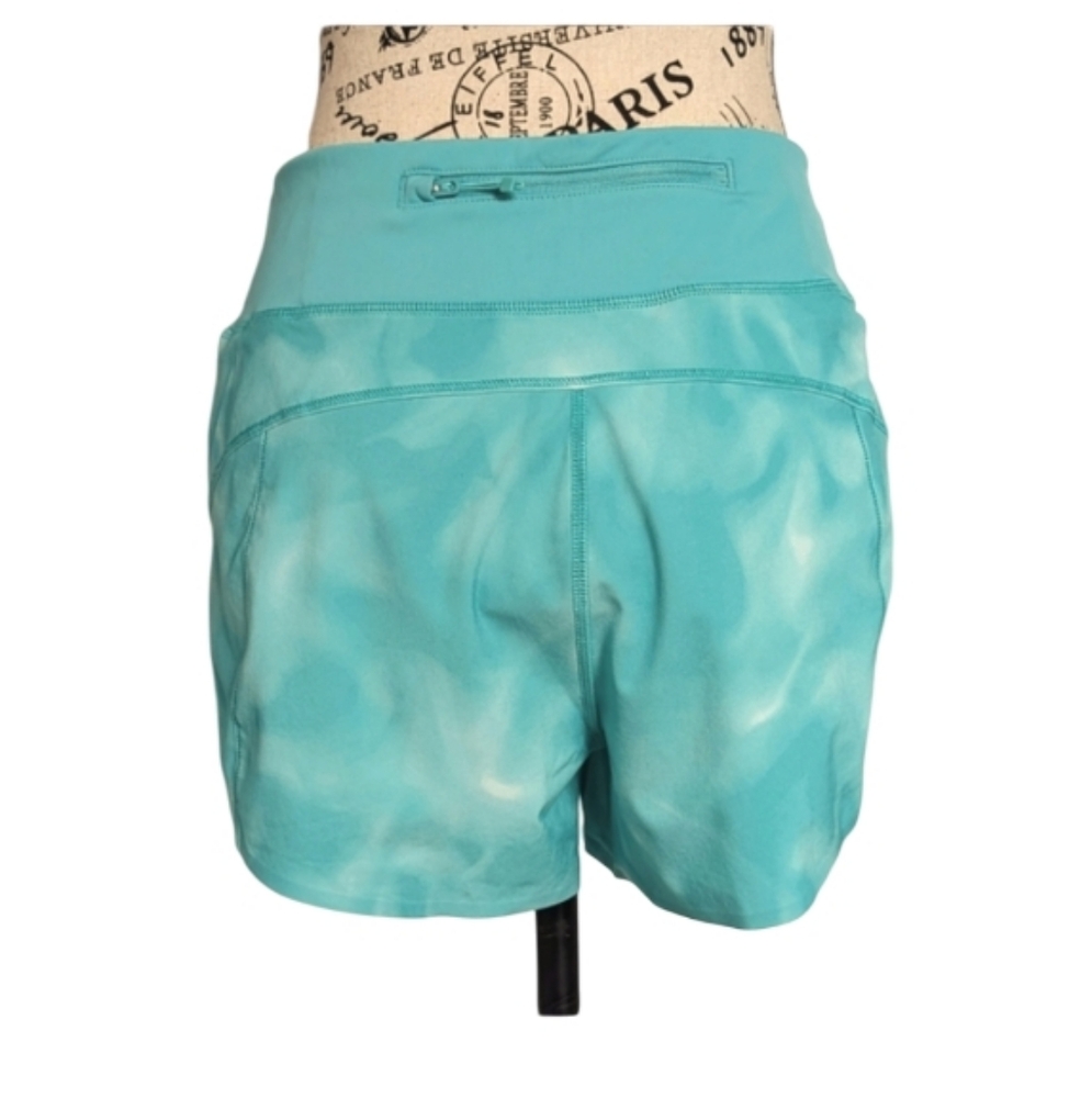 ATHLETA | Women's Turquoise Run With It 3.5 Acid Wash Mid-Rise Shorts - Picture 3 of 4